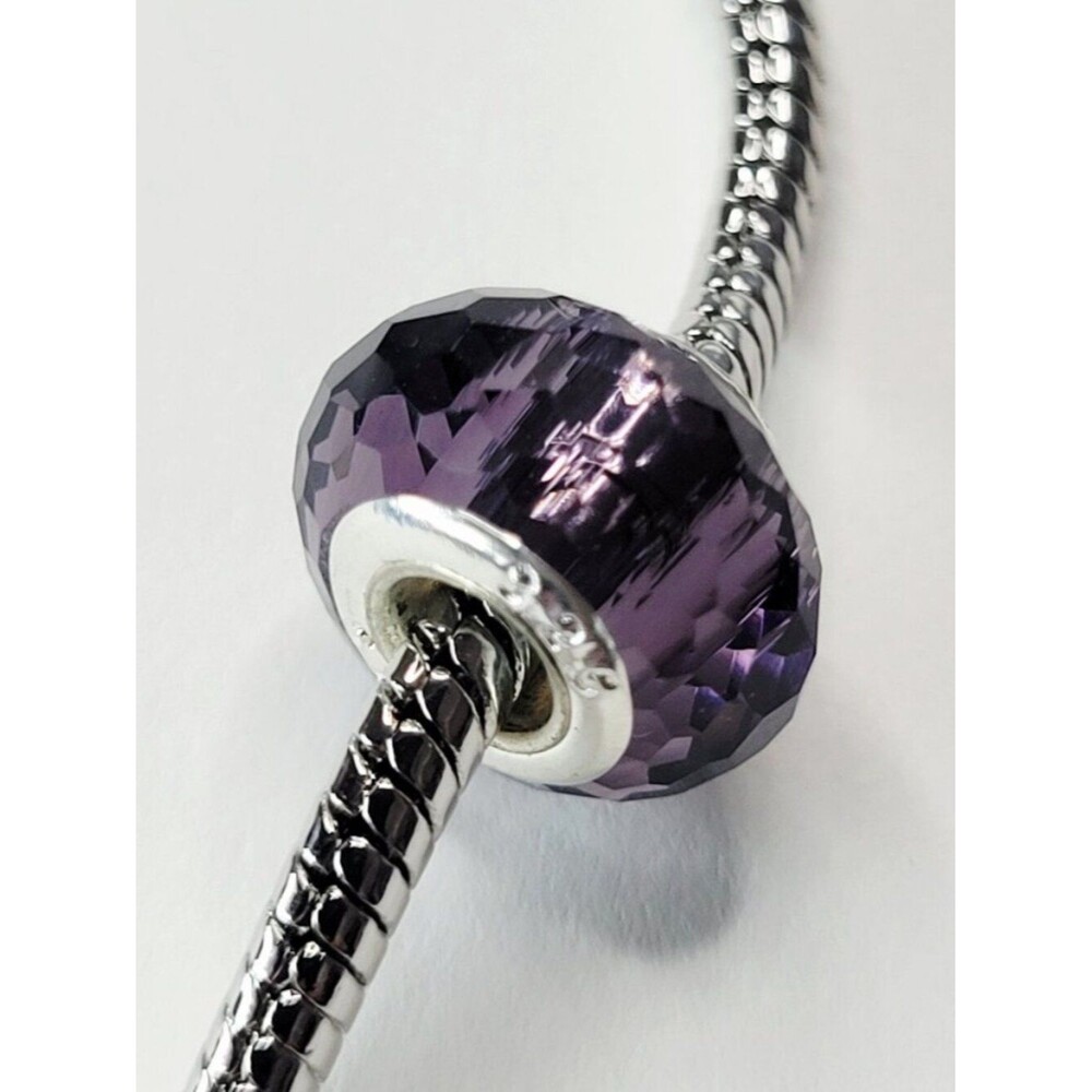 NWT Deep Purple 925 Sterling For Pandora Charm Bracelet Glass Faceted European